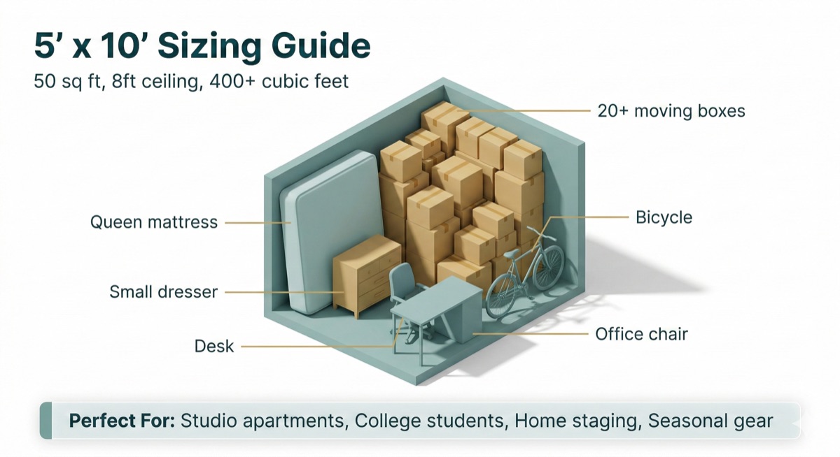 5×10 storage unit sizing guide — fits A studio apartment